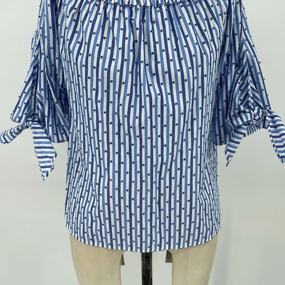 SCOTCH & SODA Off-the-Shoulder Tie‎ Sleeve Top Blue Stripe Size Small - Picture 5 of 11